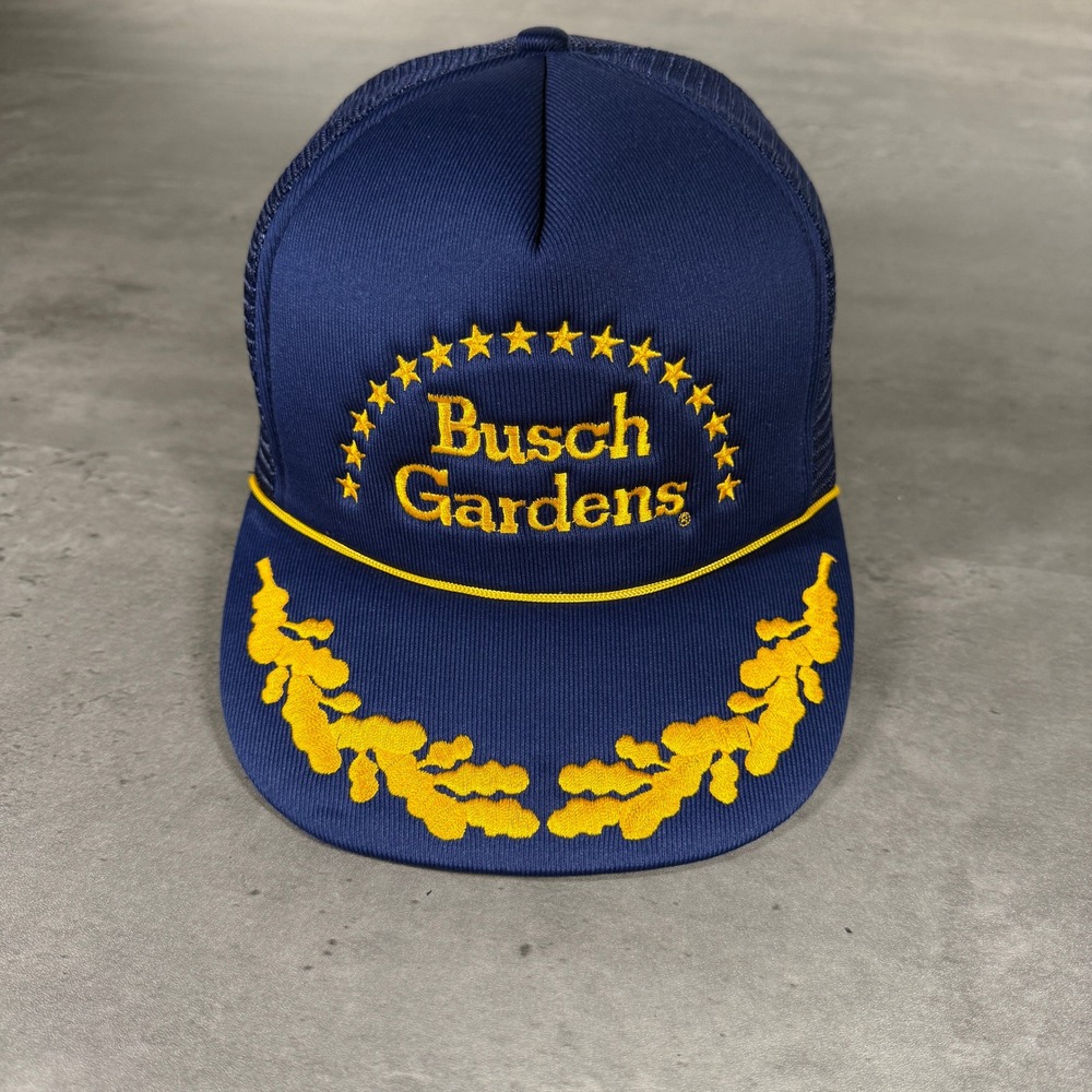 Vintage Busch Gardens Snapback Hat Navy Gold Leaf Scrambled Eggs Amusement Park‎
